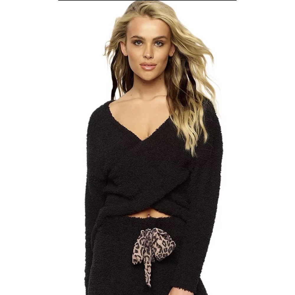 Felina Denali Black Cozy Knit Wrap Sweater, Womens Large